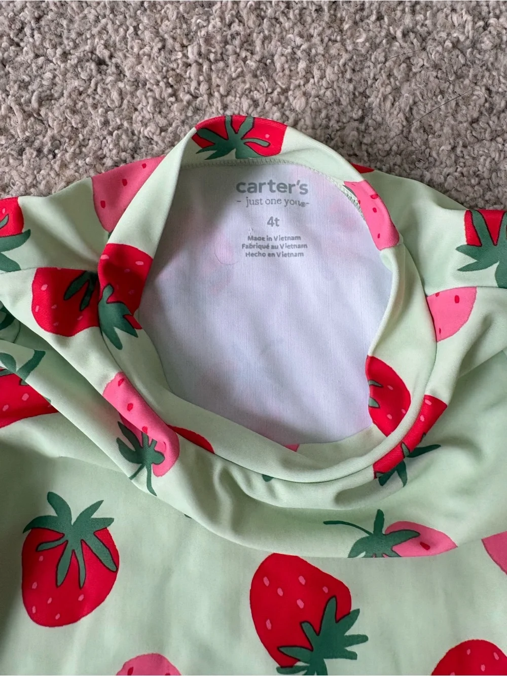 Carters Baby Toddler Girl Swimsuit 4T Rashguard Bottoms Strawberry Pink Green